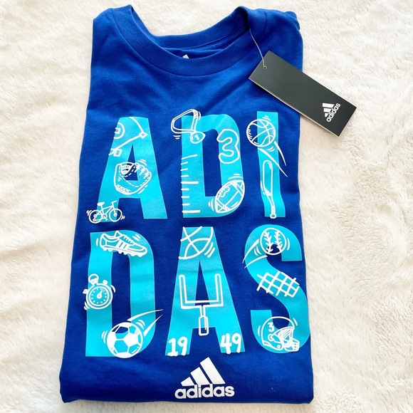 🆕Boys ADIDAS Blue Crew Neck Short Sleeve Graphic T-Shirt Size 7 - Picture 7 of 9